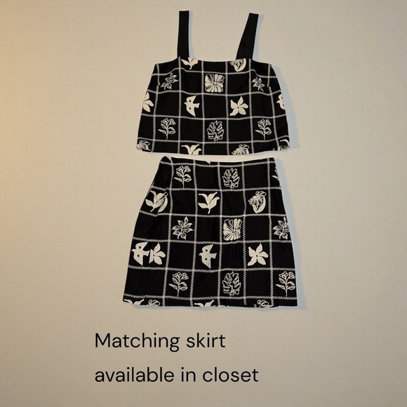 Greylin Lauren Grid Embroidery Crop Top Black White | Size S - Picture 3 of 6